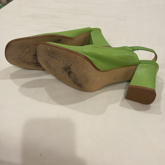 Jazz 💚💚 Unique Bright Vintage Green Square Toe Slingback 70s Heels - Picture 5 of 9